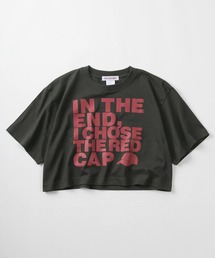 【70】【RED CAP GIRL/レッドキャップガール】韓国ストリート風 スタイルアップ ショート丈 半袖Tシャツ/クルーネック/ワイド/レディース
