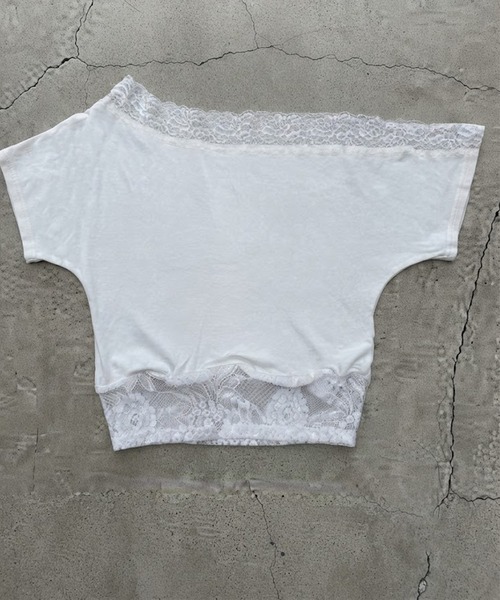Songe（ソンジュ）の「レース付きワンショルダー半袖トップス（Tシャツ/カットソー・レディース・ホワイト/ブラック・M/L）」の14枚目の写真