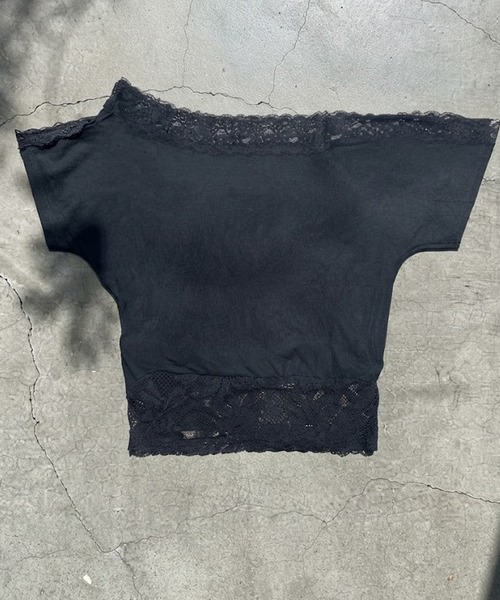 Songe（ソンジュ）の「レース付きワンショルダー半袖トップス（Tシャツ/カットソー・レディース・ホワイト/ブラック・M/L）」の15枚目の写真