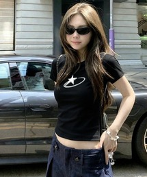ギャル 韓国風Y2K 星空プリント 半袖Tシャツ レディース 秋冬 インナー