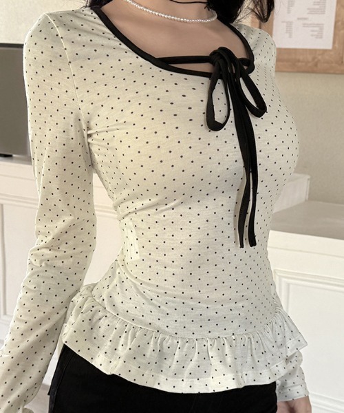 mebole(メボレ)の「front ribbon dot top(Tシャツ/カットソー・レディース・ホワイト・FREE)」の3枚目の写真