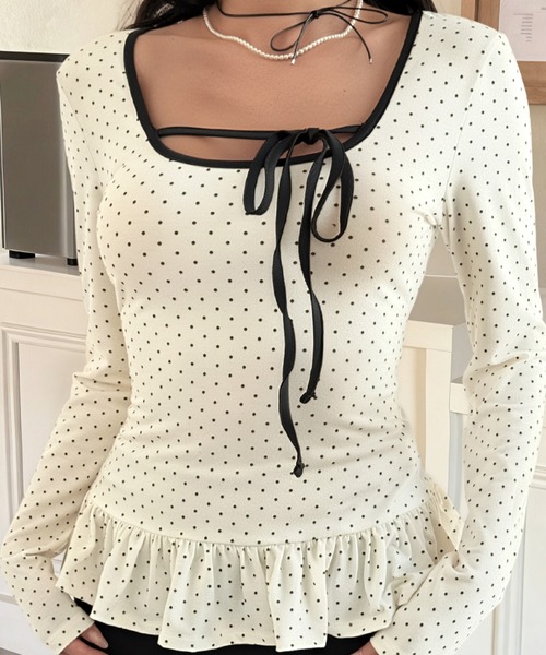 mebole(メボレ)の「front ribbon dot top(Tシャツ/カットソー・レディース・ホワイト・FREE)」の4枚目の写真