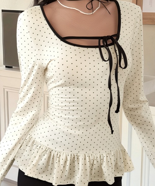 mebole(メボレ)の「front ribbon dot top(Tシャツ/カットソー・レディース・ホワイト・FREE)」の5枚目の写真