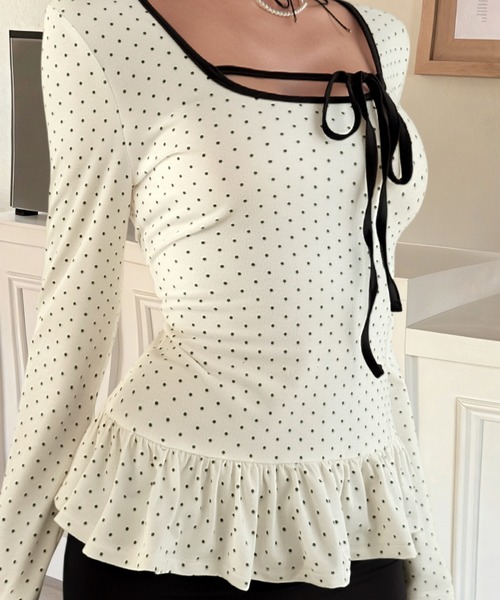 mebole(メボレ)の「front ribbon dot top(Tシャツ/カットソー・レディース・ホワイト・FREE)」の7枚目の写真