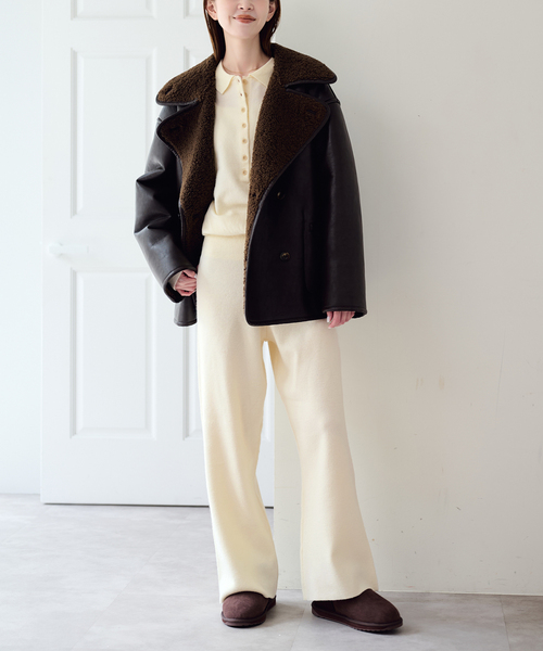 U by SPICK&SPAN(ユーバイスピックアンドスパン)の「襟つきニットロングオールインワン(つなぎ/オールインワン・レディース・チャコールグレー/ホワイト・38/36)」の2枚目の写真