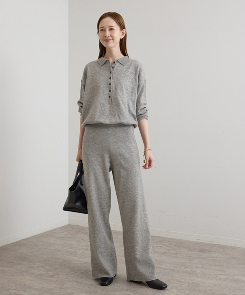 U by SPICK&SPAN(ユーバイスピックアンドスパン)の「襟つきニットロングオールインワン(つなぎ/オールインワン・レディース・チャコールグレー/ホワイト・38/36)」の3枚目の写真