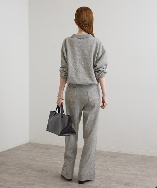 U by SPICK&SPAN(ユーバイスピックアンドスパン)の「襟つきニットロングオールインワン(つなぎ/オールインワン・レディース・チャコールグレー/ホワイト・38/36)」の5枚目の写真