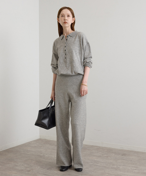 U by SPICK&SPAN(ユーバイスピックアンドスパン)の「襟つきニットロングオールインワン(つなぎ/オールインワン・レディース・チャコールグレー/ホワイト・38/36)」の7枚目の写真
