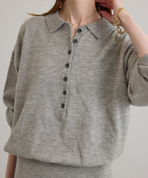 U by SPICK&SPAN(ユーバイスピックアンドスパン)の「襟つきニットロングオールインワン(つなぎ/オールインワン・レディース・チャコールグレー/ホワイト・38/36)」の8枚目の写真