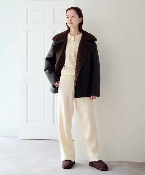 U by SPICK&SPAN(ユーバイスピックアンドスパン)の「襟つきニットロングオールインワン(つなぎ/オールインワン・レディース・チャコールグレー/ホワイト・38/36)」の11枚目の写真