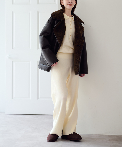 U by SPICK&SPAN(ユーバイスピックアンドスパン)の「襟つきニットロングオールインワン(つなぎ/オールインワン・レディース・チャコールグレー/ホワイト・38/36)」の12枚目の写真