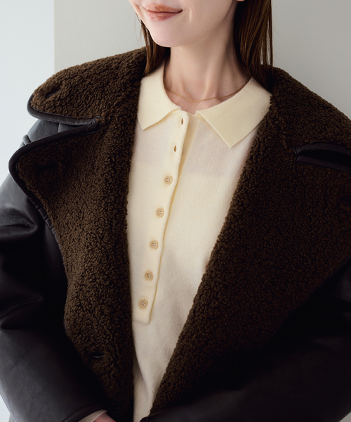 U by SPICK&SPAN(ユーバイスピックアンドスパン)の「襟つきニットロングオールインワン(つなぎ/オールインワン・レディース・チャコールグレー/ホワイト・38/36)」の16枚目の写真