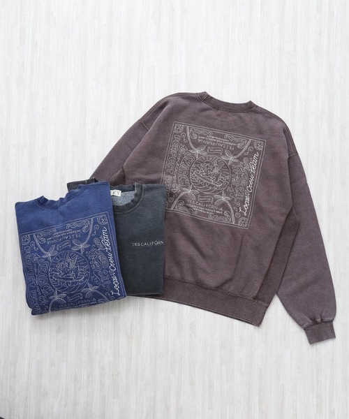 The Endless Summer（エンドレスサマー）の「TES VINTAGE BANDANA EMB PIGMENT BIG SWEAT / クルーネックスウェット（スウェット・メンズ・ネイビー/ブラウン/ブラック・SMALL/MEDIUM/LARGE/X-LARGE）」の4枚目の写真
