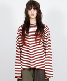 STRIPE LOOSE-FIT LONG SLEEVE TEE - burgundy