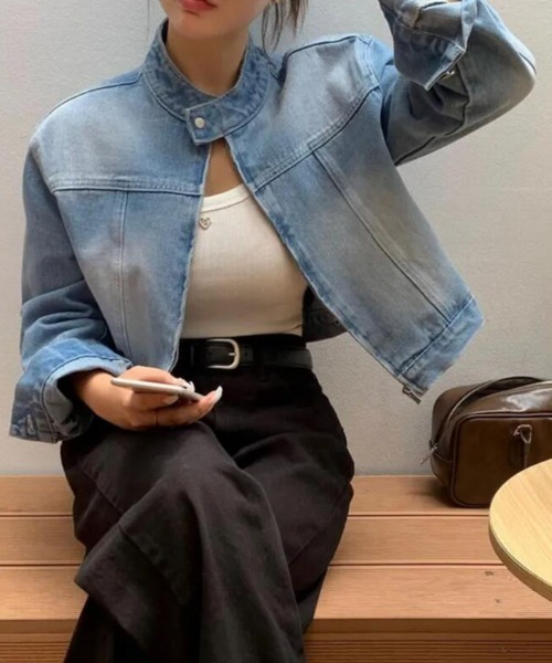 semplice（センプリチェ）の「デニムジャケット【韓国ファッション】（デニムジャケット・レディース・ブラック/ブルー・F）」の5枚目の写真