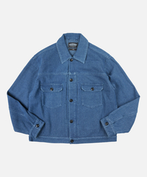 SASHIKO DENIM TRUCKER JACKET _ MID BLUE
