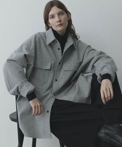 セール】【NO ID.】Stand Collar Long Shirt Coat / ステンカラー