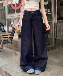 リファナブルー リジットデニム ワイドバギーパンツ