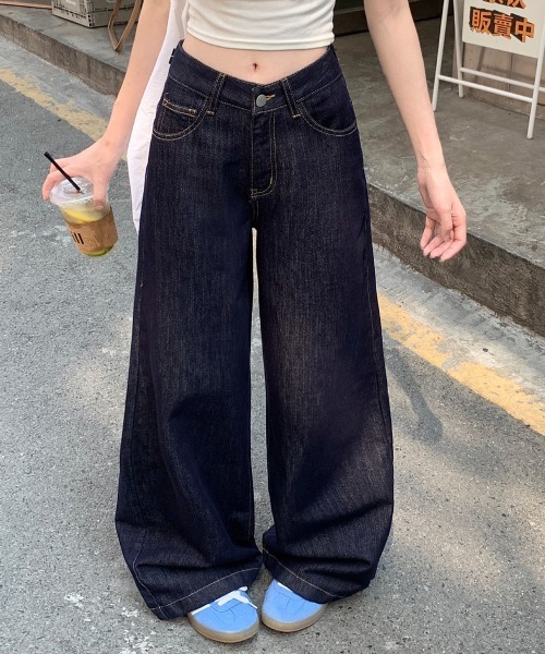 NEW GENTLEMAN（ニュージェントルマン）の「リファナブルー リジットデニム ワイドバギーパンツ（デニムパンツ・レディース・ネイビー・M/S/L）」の2枚目の写真