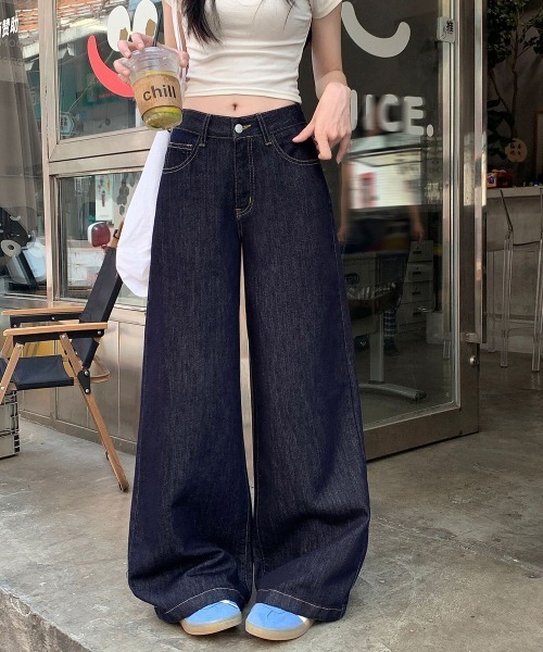 NEW GENTLEMAN（ニュージェントルマン）の「リファナブルー リジットデニム ワイドバギーパンツ（デニムパンツ・レディース・ネイビー・M/S/L）」の6枚目の写真