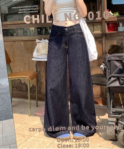 NEW GENTLEMAN（ニュージェントルマン）の「リファナブルー リジットデニム ワイドバギーパンツ（デニムパンツ・レディース・ネイビー・M/S/L）」の7枚目の写真