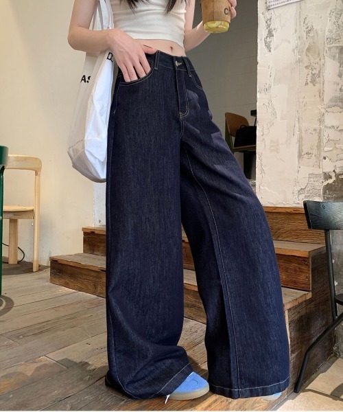 NEW GENTLEMAN（ニュージェントルマン）の「リファナブルー リジットデニム ワイドバギーパンツ（デニムパンツ・レディース・ネイビー・M/S/L）」の9枚目の写真