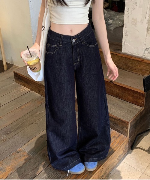 NEW GENTLEMAN（ニュージェントルマン）の「リファナブルー リジットデニム ワイドバギーパンツ（デニムパンツ・レディース・ネイビー・M/S/L）」の10枚目の写真