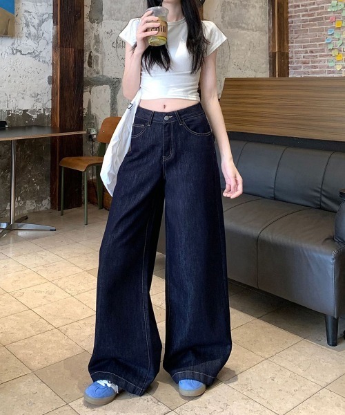 NEW GENTLEMAN（ニュージェントルマン）の「リファナブルー リジットデニム ワイドバギーパンツ（デニムパンツ・レディース・ネイビー・M/S/L）」の16枚目の写真