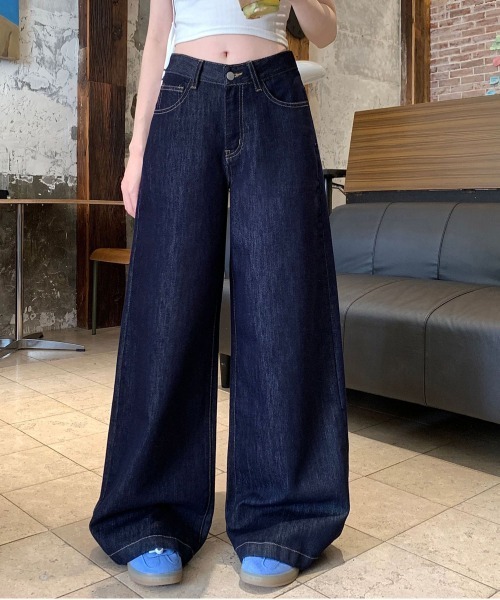 NEW GENTLEMAN（ニュージェントルマン）の「リファナブルー リジットデニム ワイドバギーパンツ（デニムパンツ・レディース・ネイビー・M/S/L）」の17枚目の写真