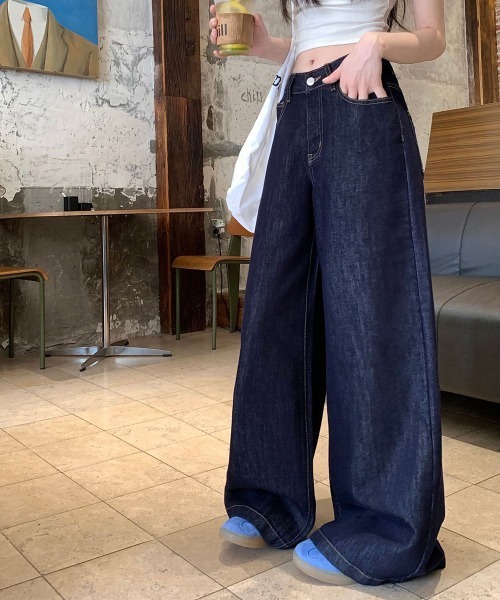 NEW GENTLEMAN（ニュージェントルマン）の「リファナブルー リジットデニム ワイドバギーパンツ（デニムパンツ・レディース・ネイビー・M/S/L）」の19枚目の写真