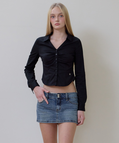 ROSEFRANTZ（ロゼフランツ）の「ルーシュフロントスリムシャツ [ブラック]（シャツ/ブラウス・レディース・ブラック・SMALL/MEDIUM）」の13枚目の写真