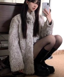 リボンビジュー付き エコファーブルゾン