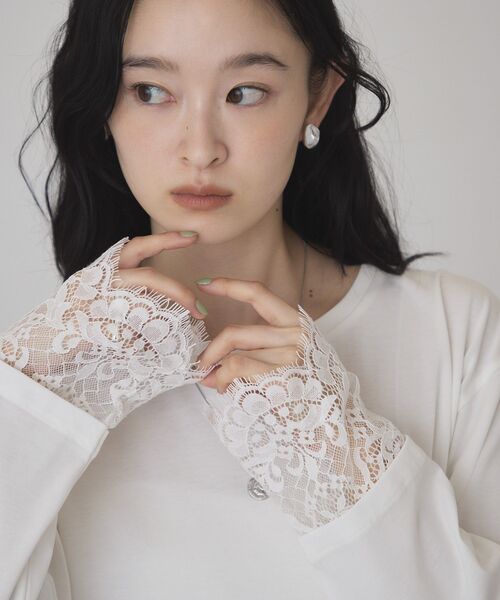 AMERICAN HOLIC(アメリカンホリック)の「袖レースロンT(Tシャツ/カットソー・レディース・ブラック/オフホワイト・FREE)」の14枚目の写真