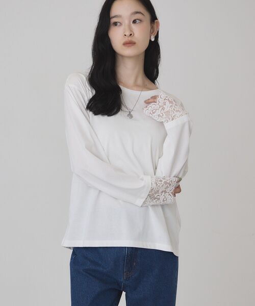 AMERICAN HOLIC(アメリカンホリック)の「袖レースロンT(Tシャツ/カットソー・レディース・ブラック/オフホワイト・FREE)」の16枚目の写真
