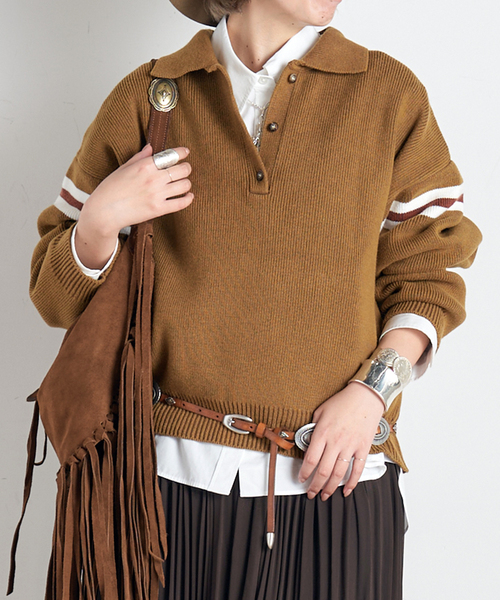 AP STUDIO(エーピーストゥディオ)の「Polo-necked knit(ニット/セーター・レディース・ネイビー/キャメル・FREE)」の4枚目の写真