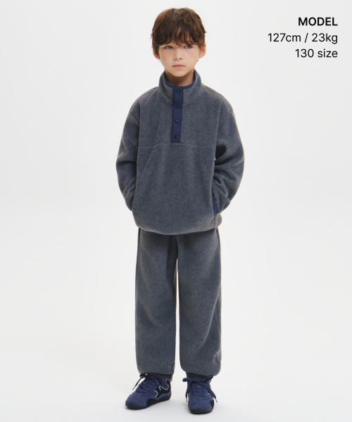 MUSINSA STANDARD KIDS（ムシンサスタンダードキッズ）の「ポーラフリーススナッププルオーバー[ミディアムグレー]（ブルゾン・レディース・その他・120/130/140/150/160）」の2枚目の写真