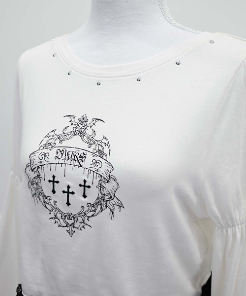 MA*RS(アメーバーマーズ)の「クロス短丈姫袖Tシャツ(Tシャツ/カットソー・レディース・ホワイト/ブラック・FREE)」の8枚目の写真