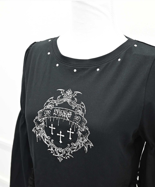 MA*RS(アメーバーマーズ)の「クロス短丈姫袖Tシャツ(Tシャツ/カットソー・レディース・ホワイト/ブラック・FREE)」の12枚目の写真