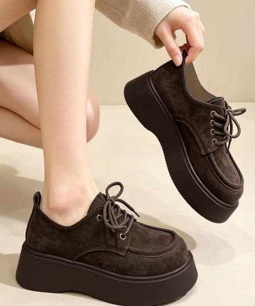 Miniministore(ミニミニストア)の「厚底レースアップモカシンシューズ韓国風靴(モカシン/デッキシューズ・レディース・ブラウン/キャメル・23.5cm/23.0cm/22.5cm/24.5cm/24.0cm)」の2枚目の写真