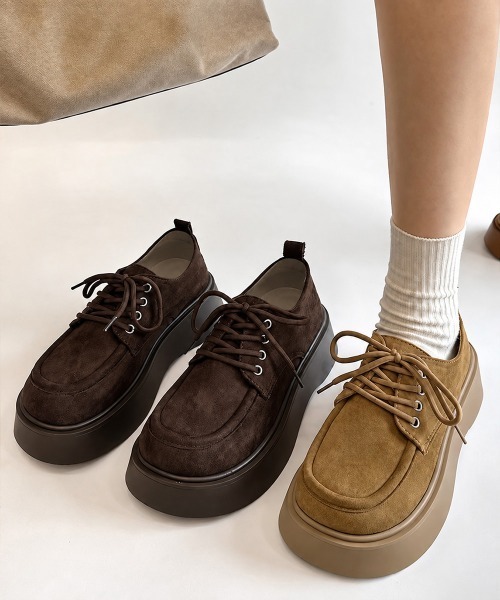 Miniministore(ミニミニストア)の「厚底レースアップモカシンシューズ韓国風靴(モカシン/デッキシューズ・レディース・ブラウン/キャメル・23.5cm/23.0cm/22.5cm/24.5cm/24.0cm)」の4枚目の写真