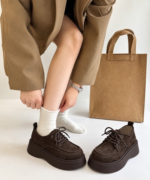Miniministore(ミニミニストア)の「厚底レースアップモカシンシューズ韓国風靴(モカシン/デッキシューズ・レディース・ブラウン/キャメル・23.5cm/23.0cm/22.5cm/24.5cm/24.0cm)」の5枚目の写真