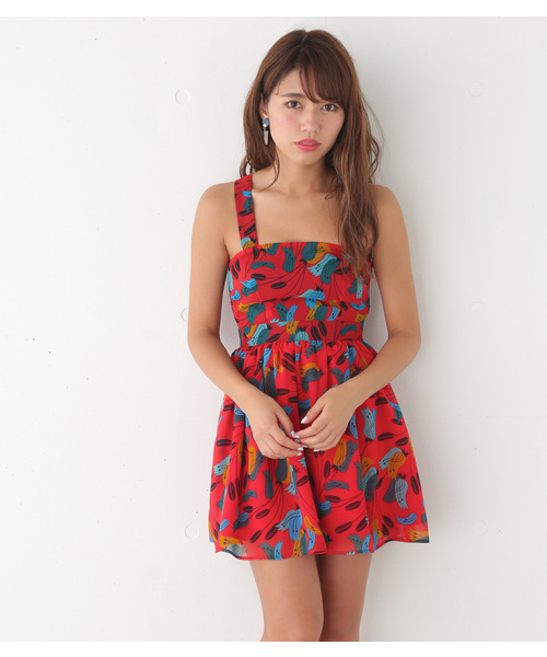 SLY(スライ)の「KIELO FLOWER OP(ワンピース・レディース・ネイビー/レッド/ダークグリーン・1/2)」の3枚目の写真