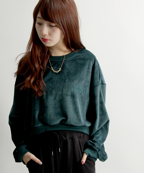 WEGO(ウィゴー)の「WEGO/ベロアボリュームスリーブプルオーバー(スウェット・レディース・ピンク/ダークグリーン/ブラック・FREE)」の1枚目の写真