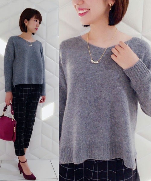 laboratory work(ラボラトリーワーク)の「ヤク ブレンドドロップショルダーニット(ニット/セーター・レディース・グレー/モカ/ボルドー/ピンクベージュ・MEDIUM)」の18枚目の写真