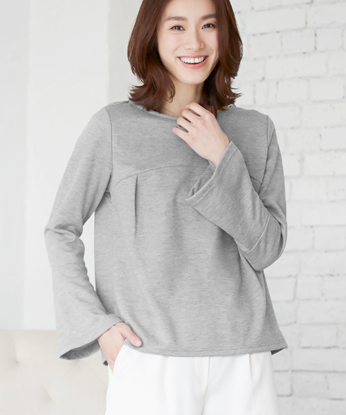 Pierrot(ピエロ)の「袖フレア ポンチトップス(Tシャツ/カットソー・レディース・ブラウン/キャメル/ネイビー/ブラック/杢グレー/ベージュ/イエロー・L/M)」の3枚目の写真