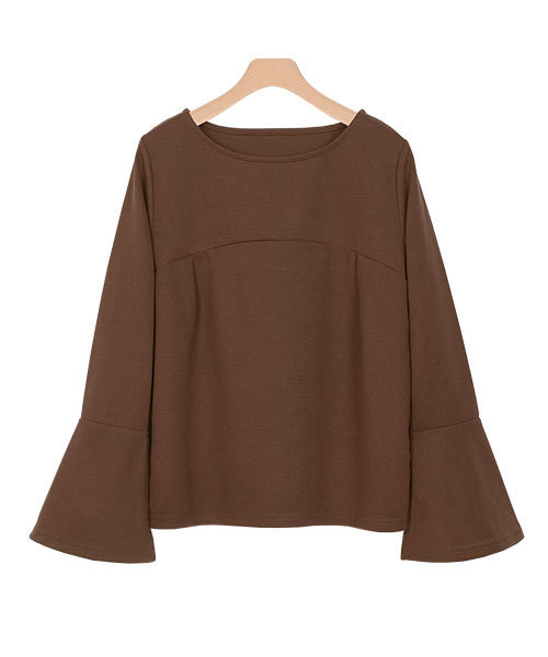 Pierrot(ピエロ)の「袖フレア ポンチトップス(Tシャツ/カットソー・レディース・ブラウン/キャメル/ネイビー/ブラック/杢グレー/ベージュ/イエロー・L/M)」の1枚目の写真