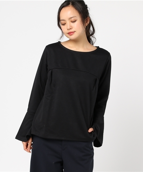 Pierrot(ピエロ)の「袖フレア ポンチトップス(Tシャツ/カットソー・レディース・ブラウン/キャメル/ネイビー/ブラック/杢グレー/ベージュ/イエロー・L/M)」の21枚目の写真