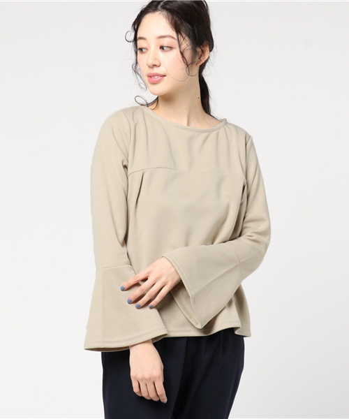 Pierrot(ピエロ)の「袖フレア ポンチトップス(Tシャツ/カットソー・レディース・ブラウン/キャメル/ネイビー/ブラック/杢グレー/ベージュ/イエロー・L/M)」の9枚目の写真