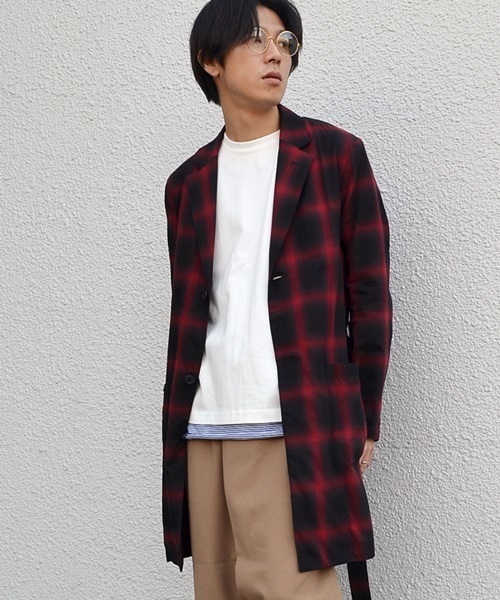 SHIPS JET BLUE(シップスジェットブルー)の「SHIPS JET BLUE: オンブレチェック シャツガウン(シャツ/ブラウス・メンズ・レッド/ブラック・SMALL/LARGE/MEDIUM)」の2枚目の写真