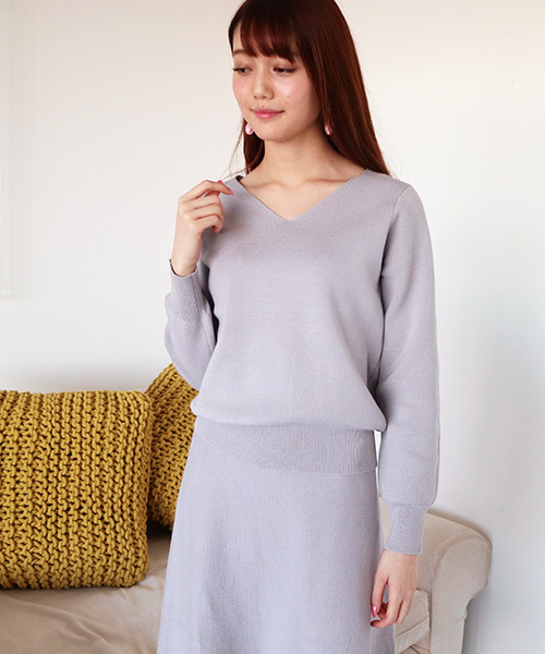N.（N. Natural Beauty Basic）（エヌエヌナチュラルビューティーベーシック）の「ミラノリブセットアップVネックニット【セットアップ対応商品】（ニット/セーター・レディース・グレー/ネイビー/ホワイト/ピンク・MEDIUM）」の2枚目の写真